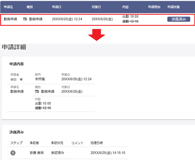 自分が出した申請の状況を確認する